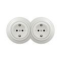 Reblig - Podwójne retro gniazdo domowe z ramką SCHUKO 230V, ceramiczna biel