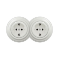 Reblig - Podwójne retro gniazdo domowe z ramką SCHUKO 230V, ceramiczne, białe