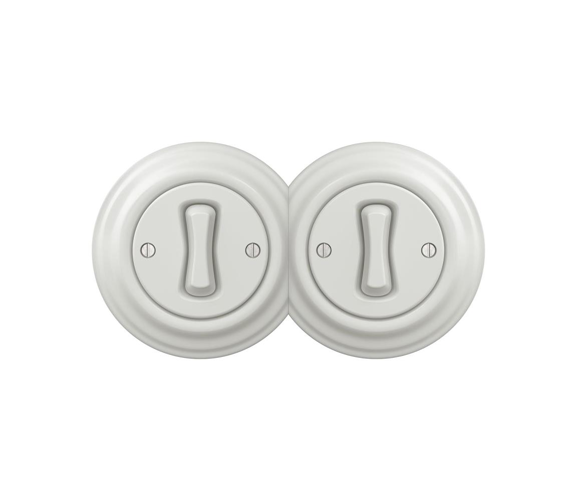 Reblig - Podwójny retro jednobiegunowy wyłącznik z ramką nr 1, ceramiczna biel