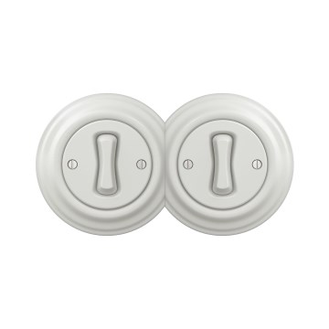 Reblig - Podwójny retro jednobiegunowy wyłącznik z ramką nr 1, ceramiczna biel