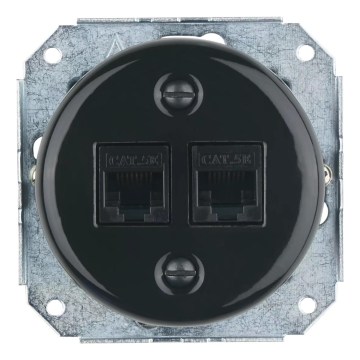 Reblig - Porcelanowe, bezramkowe gniazdo Ethernet w stylu retro, 2x CAT5e, czarne