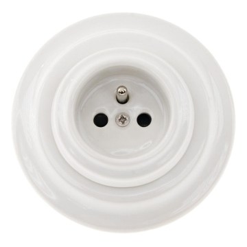 Reblig - Porcelanowe retro gniazdko domowe z ramką 250V/16A białe