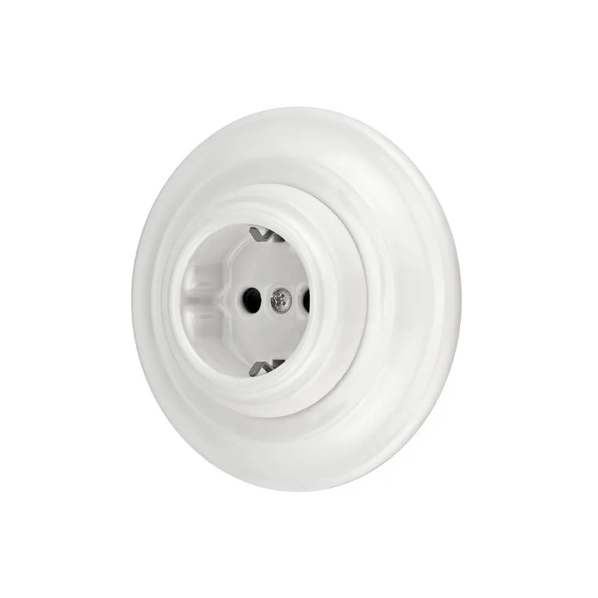 Reblig - Porcelanowe retro gniazdo ścienne z ramką Schuko 250V/16A białe