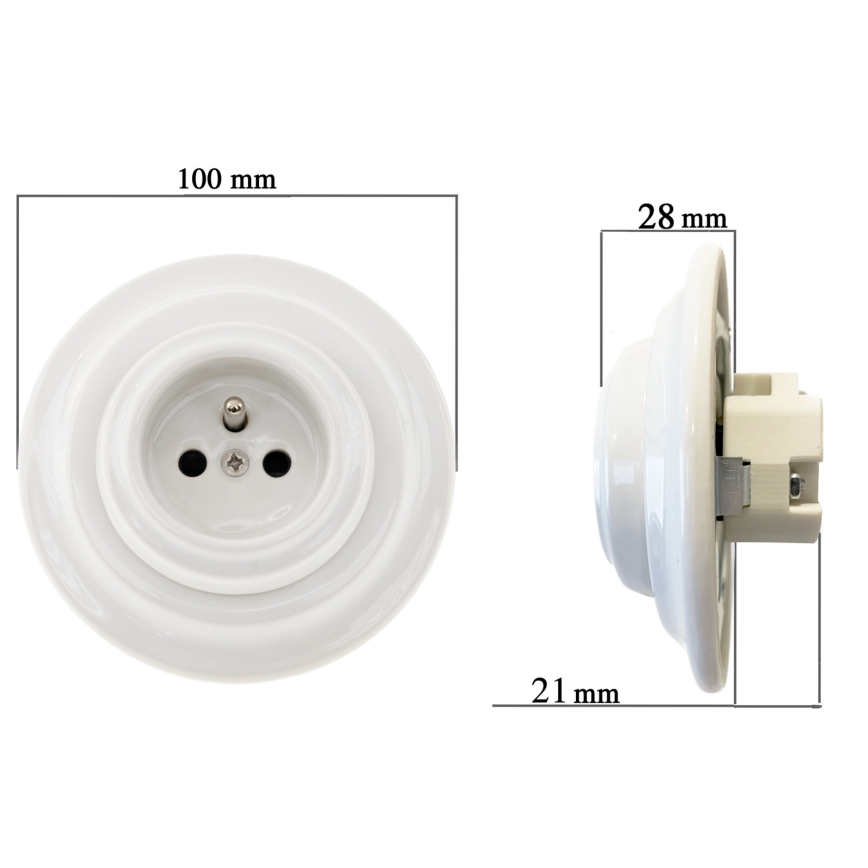 Reblig - Porcelanowe retro gniazdo ścienne z ramką Schuko 250V/16A białe