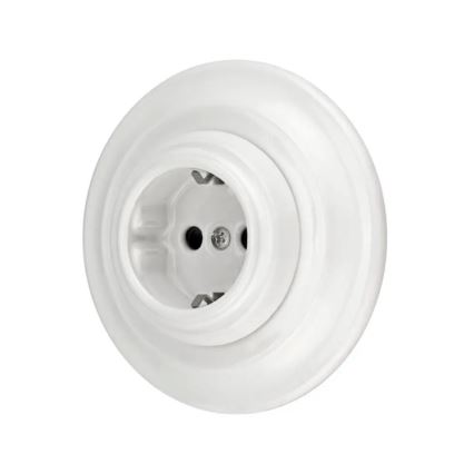 Reblig - Porcelanowe retro gniazdko domowe z ramką SCHUKO 250V/16A białe