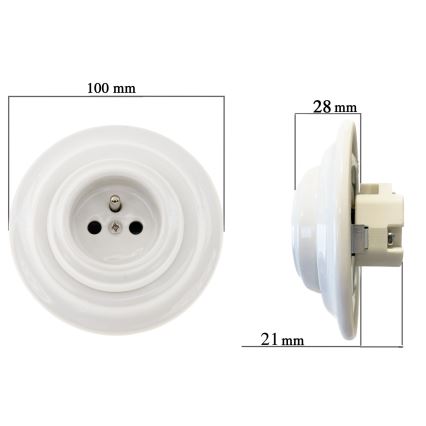 Reblig - Porcelanowe retro gniazdko domowe z ramką SCHUKO 250V/16A białe