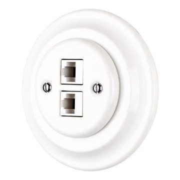 Reblig - Porcelanowe retro gniazdo Ethernet z ramką, 2x CAT5e, białe