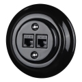 Reblig - Porcelanowe retro gniazdo Ethernet z ramką 2x CAT5e, czarne