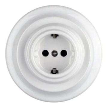 Reblig - Porcelanowe retro gniazdo ścienne z ramką Schuko 250V/16A białe
