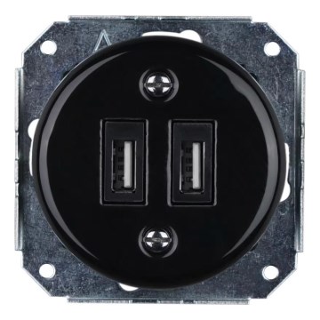 Reblig - Porcelanowe retro gniazdo zasilające USB bez ramki, 2x USB-A, czarne