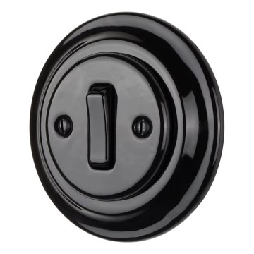 Reblig - Porcelanowy retro pojedynczy włącznik z ramką nr 1, czarny