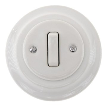 Reblig - porcelanowy retro pojedynczy wyłącznik z ramką nr 6, biały