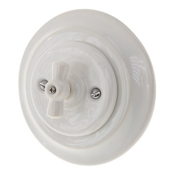 Reblig - Porcelanowy retro przełącznik obrotowy z ramką nr 5, biały