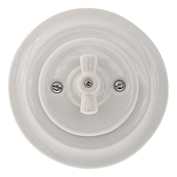 Reblig - Porcelanowy retro włącznik obrotowy z ramką nr 7 biały