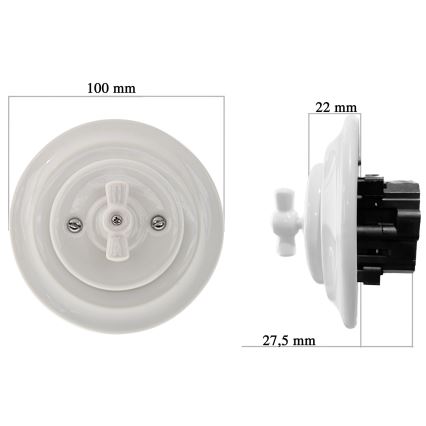 Reblig - Porcelanowy retro wyłącznik obrotowy z ramką č. 5 biały