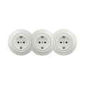 Reblig - Potrójne retro gniazdko domowe z ramką SCHUKO 230V, ceramiczne, białe