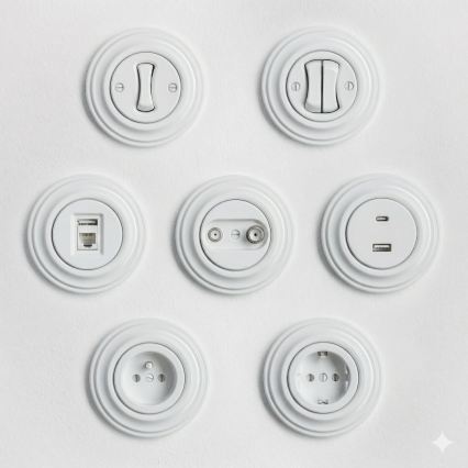 Reblig - Retro gniazdko domowe z ramką SCHUKO 230V/16A śnieżnobiałe