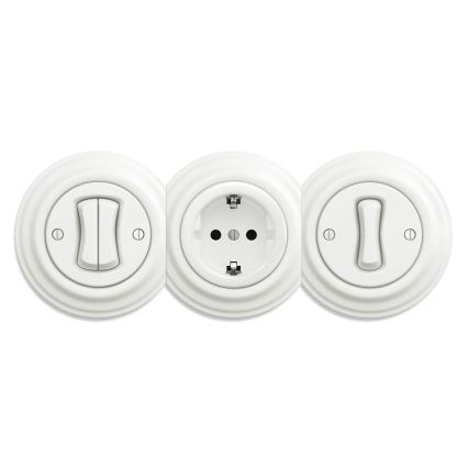 Reblig - Retro gniazdo domowe bez ramki SCHUKO 230V/16A, ceramiczne białe