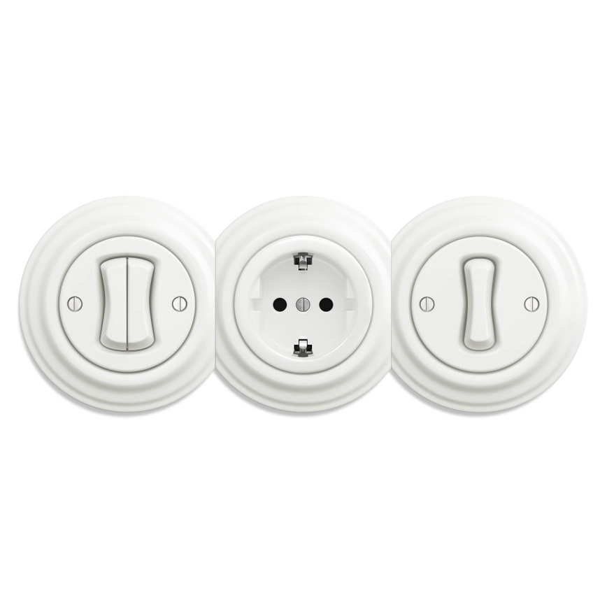 Reblig - Retro gniazdo domowe bez ramki SCHUKO 230V/16A, ceramiczne białe