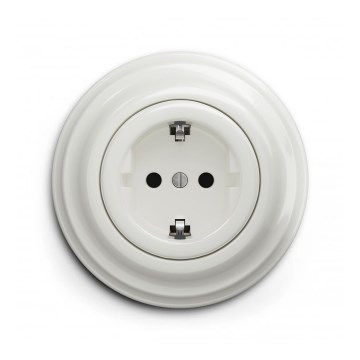 Reblig - Retro gniazdo domowe z ramką SCHUKO 230V/16A ceramiczne białe