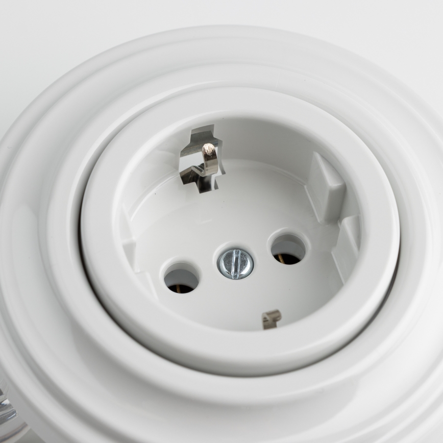 Reblig - Retro gniazdo domowe z ramką SCHUKO 230V/16A ceramiczne białe