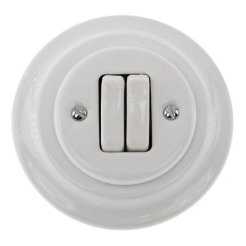 Reblig - Retro porcelanowy podwójny wyłącznik z ramką nr 5, biały