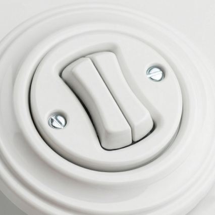 Reblig - Retro wyłącznik szeregowy z ramką nr 5, biały ceramiczny