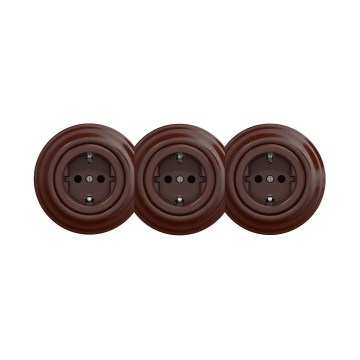 Reblig - Trójne retro gniazdo domowe z ramką SCHUKO 230V brązowe