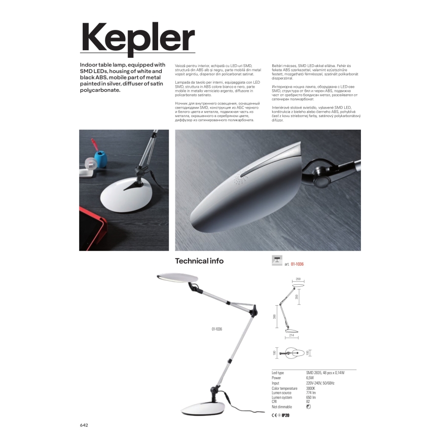 Redo 01-1036 - Lampka biurkowa LED KEPLER LED/6,5W/230V biała