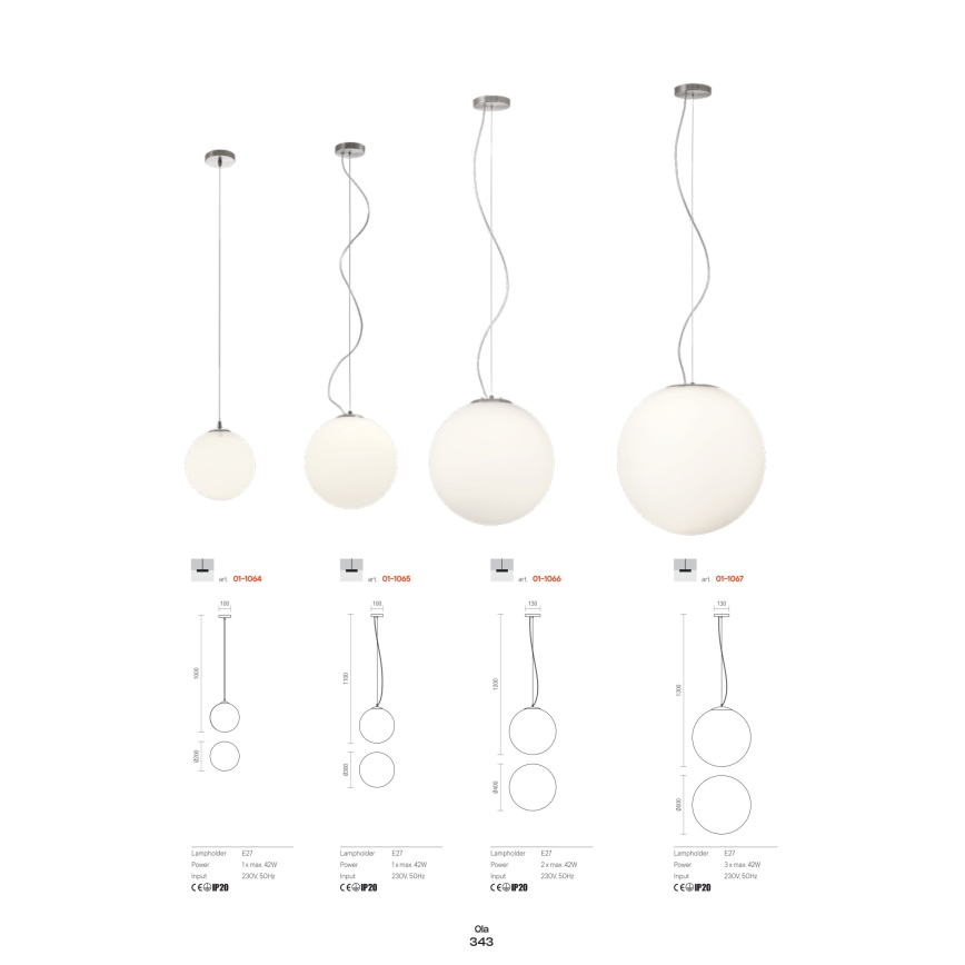 Redo 01-1064 - Żyrandol na lince OLA 1xE27/42W/230V śr. 20 cm