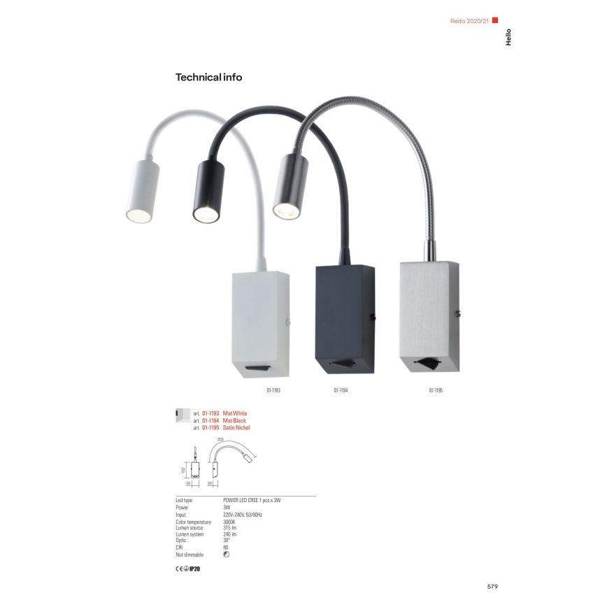 Redo 01-1194 - LED Elastyczna lampka HELLO LED/3W/230V czarny
