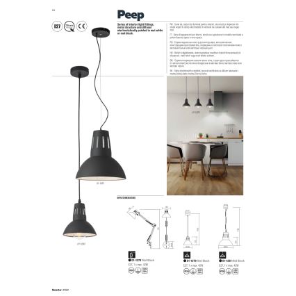 Redo 01-1279 - Lampa wisząca na lince PEEP 1xE27/42W/230V, średnica 16,5 cm, czarna