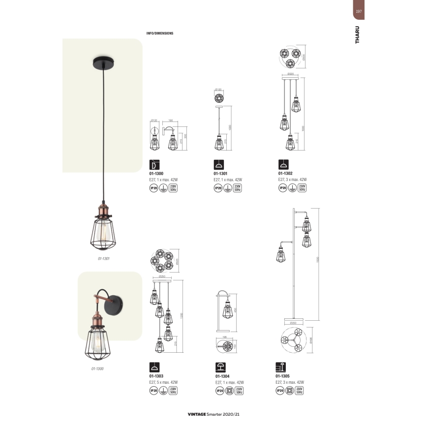 Redo 01-1301 - Żyrandol na lince THARU 1xE27/42W/230V