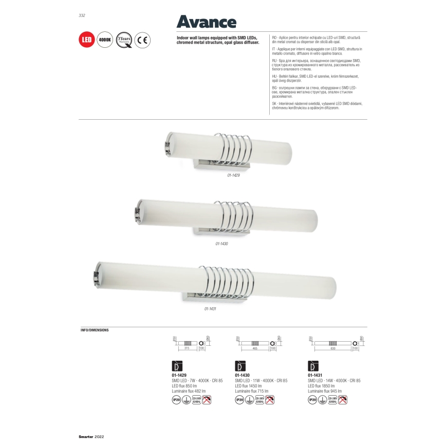 Redo 01-1431 - LED Kinkiet AVANCE LED/14W/230V 63 cm biały