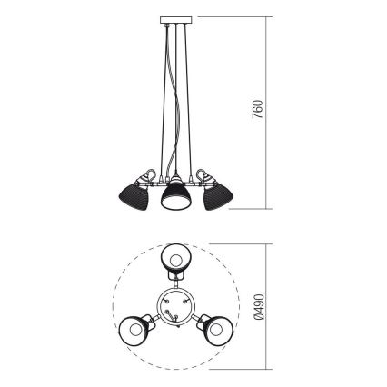 Redo 01-1450 - Lampa wisząca na linkach RIDGE 3xE27/60W/230V