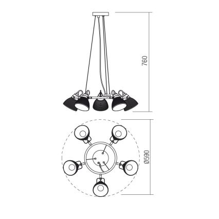 Redo 01-1451 - Lampa wisząca na linkach RIDGE 5xE27/60W/230V