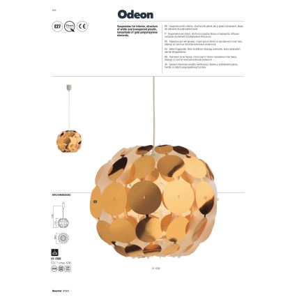 Redo 01-1508 - Żyrandol na lince ODEON 1xE27/42W/230V śr. 36 cm złoty