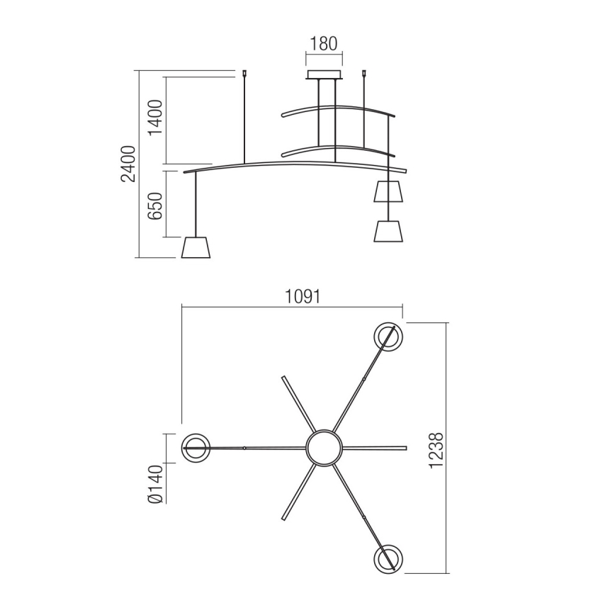 Redo 01-1525 - LED Żyrandol na lince LOLLI 3xLED/6W/230V czarny