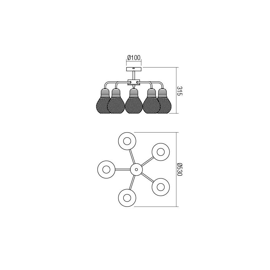 Redo 01-1577 - Żyrandol na pręcie EDISON 5xE27/42W/230V śr. 53 cm czarny/miedziany