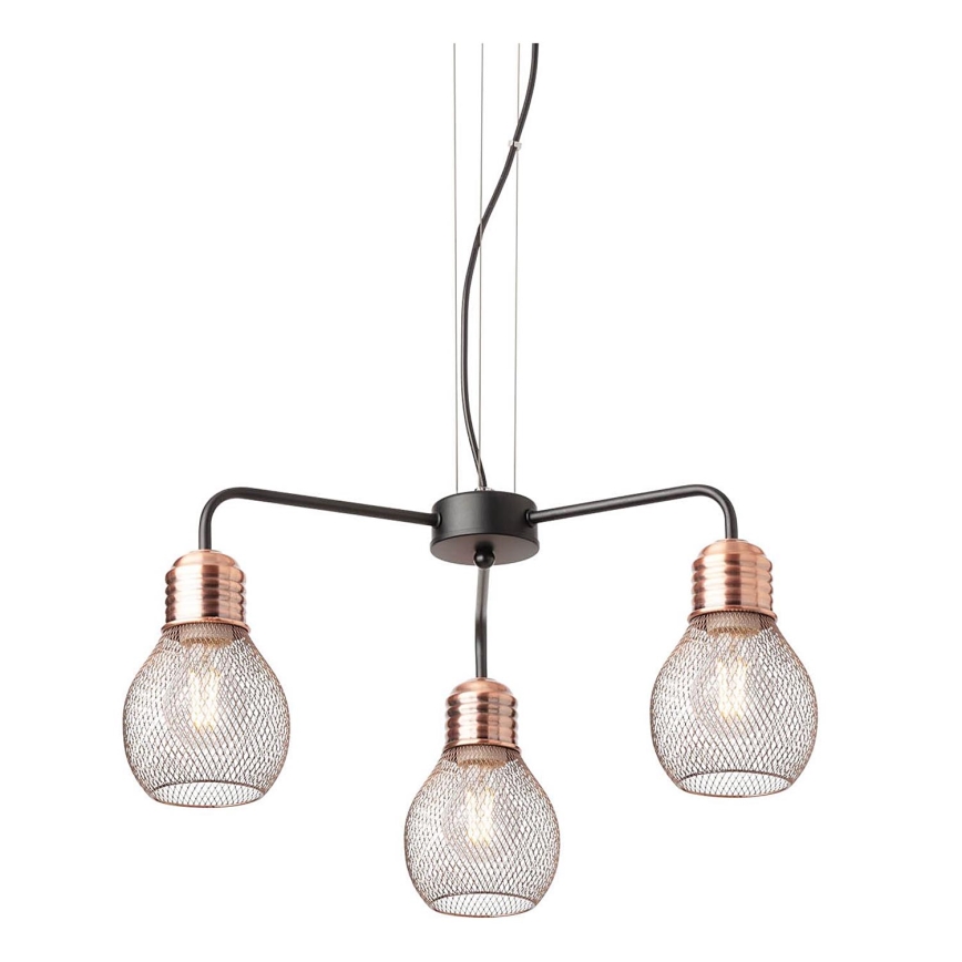 Redo 01-1579 - Żyrandol na lince EDISON 3xE27/42W/230V średnica 53 cm czarny/miedziany