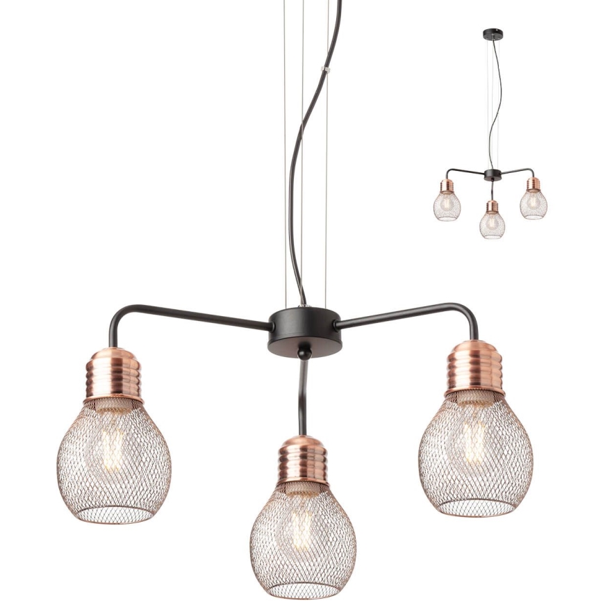 Redo 01-1579 - Żyrandol na lince EDISON 3xE27/42W/230V średnica 53 cm czarny/miedziany