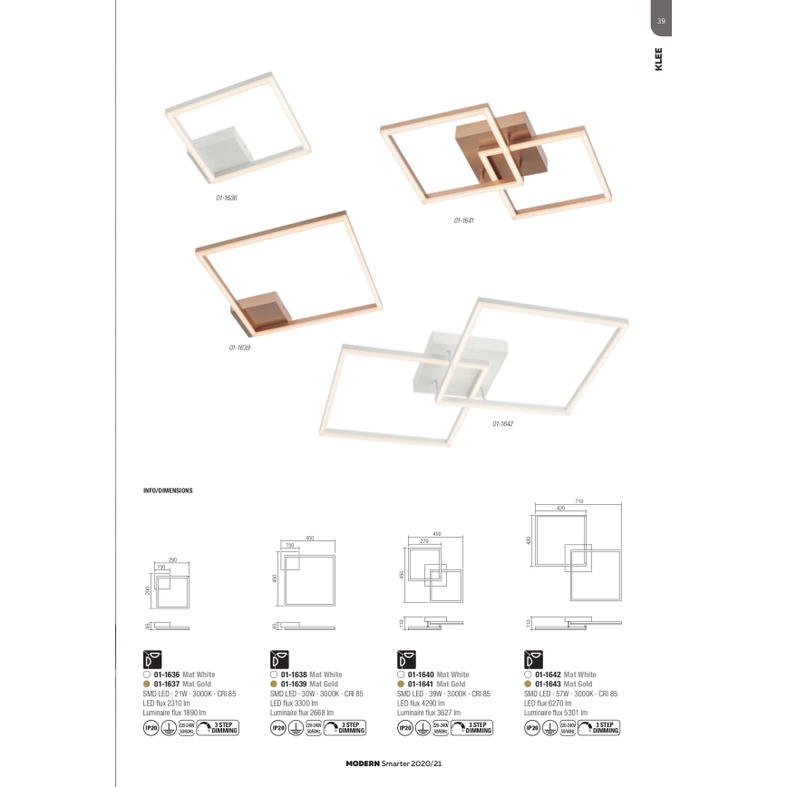 Redo 01-1639 - LED ściemnialna oprawa sufitowa KLEE LED/30W/230V 45x45 cm złota