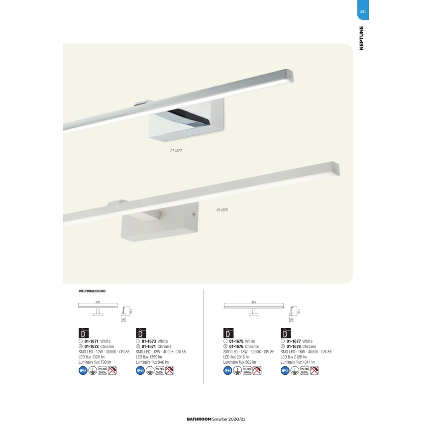 Redo 01-1672 - LED Oświetlenie do lustra łazienkowego NEPTUNE LED/12W/230V 60 cm IP44 chrom błyszczący