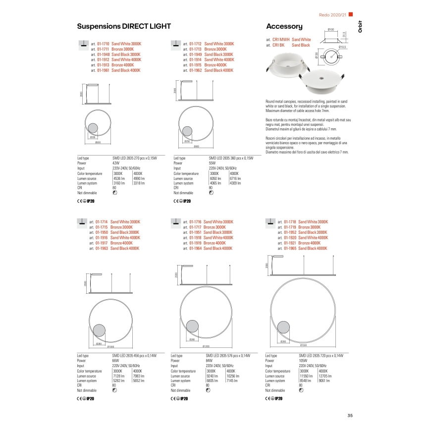 Redo 01-1713 - LED Żyrandol na łańcuchun ORBIT LED/55W/230V brązowy