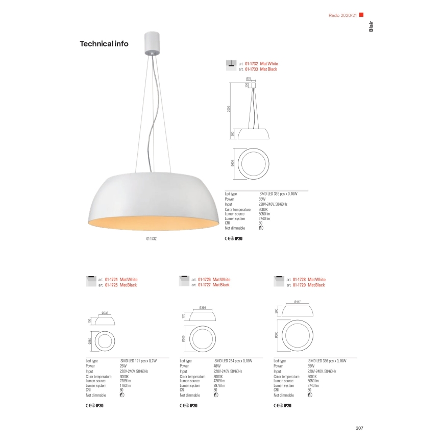 Redo 01-1732 - LED Żyrandol na lince BLAIR LED/55W/230V 3000K biały