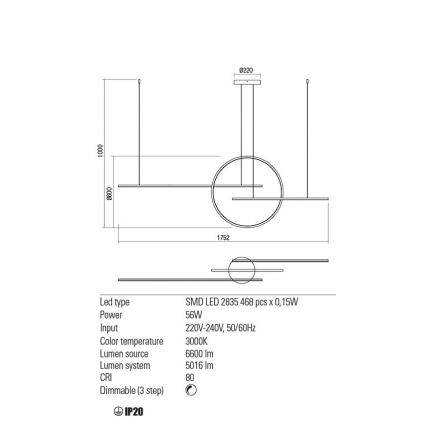 Redo 01-1736 - LED Żyrandol ściemnialny na lince GIOTTO LED/56W/230V biały