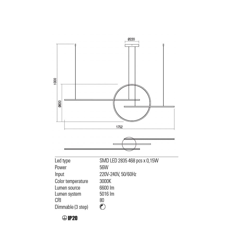 Redo 01-1736 - LED Żyrandol ściemnialny na lince GIOTTO LED/56W/230V biały
