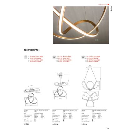 Redo 01-1784 - Regulowany żyrandol LED na linkę NUCLEO LED/55W/230V biały