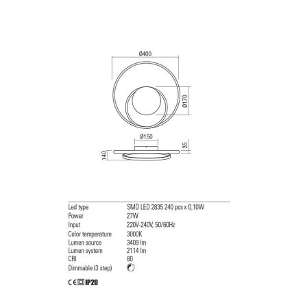 Redo 01-1789 - LED Kinkiet ściemnialny TORSION LED/27W/230V biały