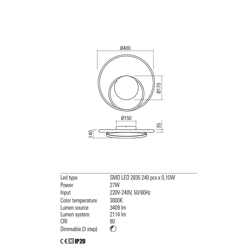 Redo 01-1790 - LED Kinkiet ściemnialny TORSION LED/27W/230V brąz